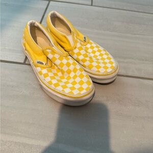 Vans Kids Yellow and White Checkered Slip-On Sneakers